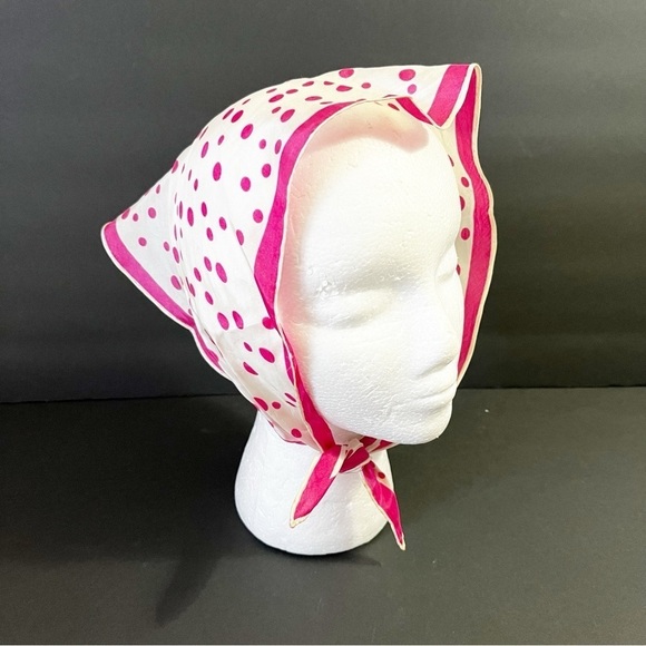 Vintage 60’s 70s Pink White Polka Dot Triangle Head Scarf Kerchief Festival MCM - Picture 1 of 5